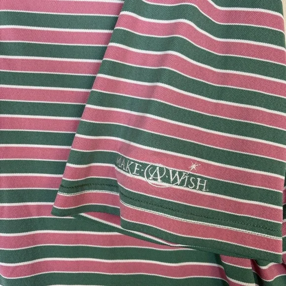 Peter Millar Polo Shirt L Summer Comfort Golf Striped Pink Green Make A Wish - Picture 4 of 8